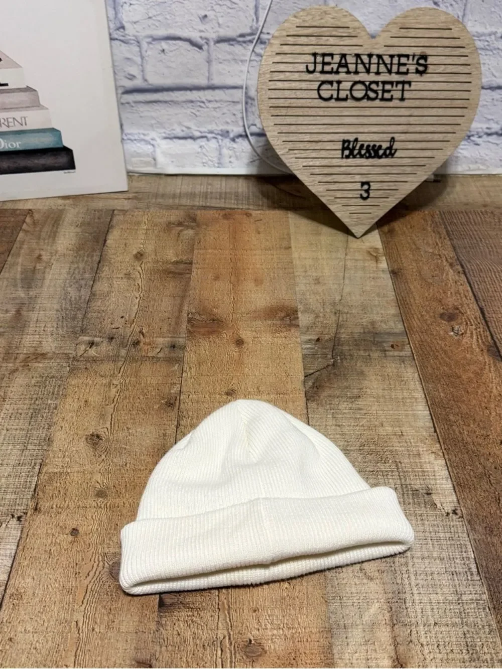 Adidas White Cream Trefoil Knit Beanie Winter Hat Black Embroidered OSFM
